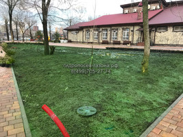 Гидропосев газона в парке у стадиона Ростов Арена, Ростове на Дону